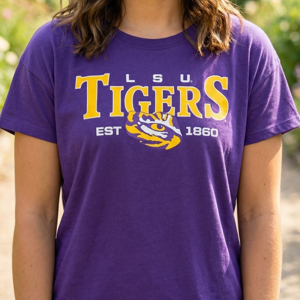 Captivating LSU Tigers Womens Purple Graphic T-Shirt NCAA Collegiate‎ Game Day
